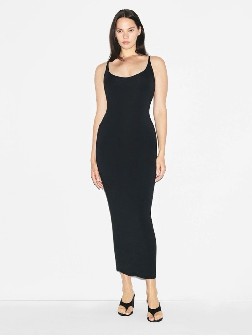 Skims Smooth Lounge Skimpy Scoop Neck Dress Color Obsidian Size S